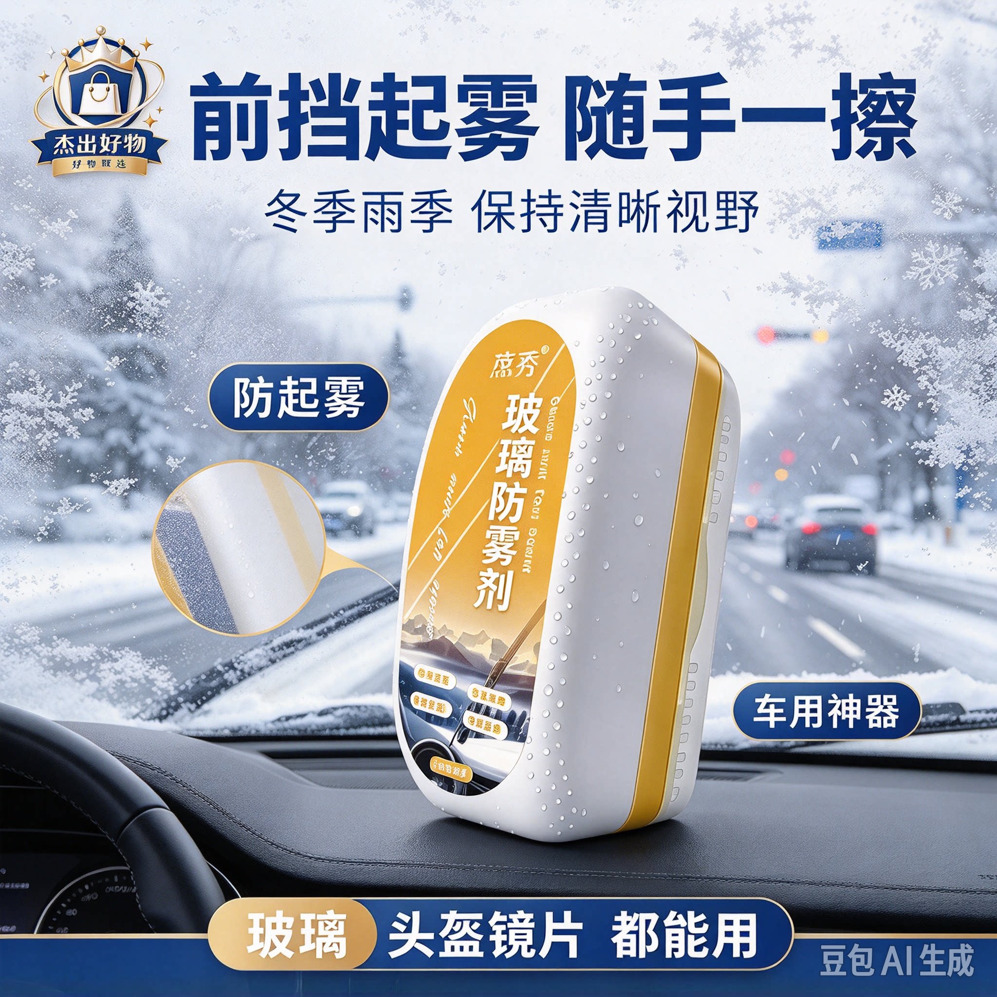 多功能汽车玻璃头盔镜片防雾擦冬季雨季防起雾车用视野清晰HF2