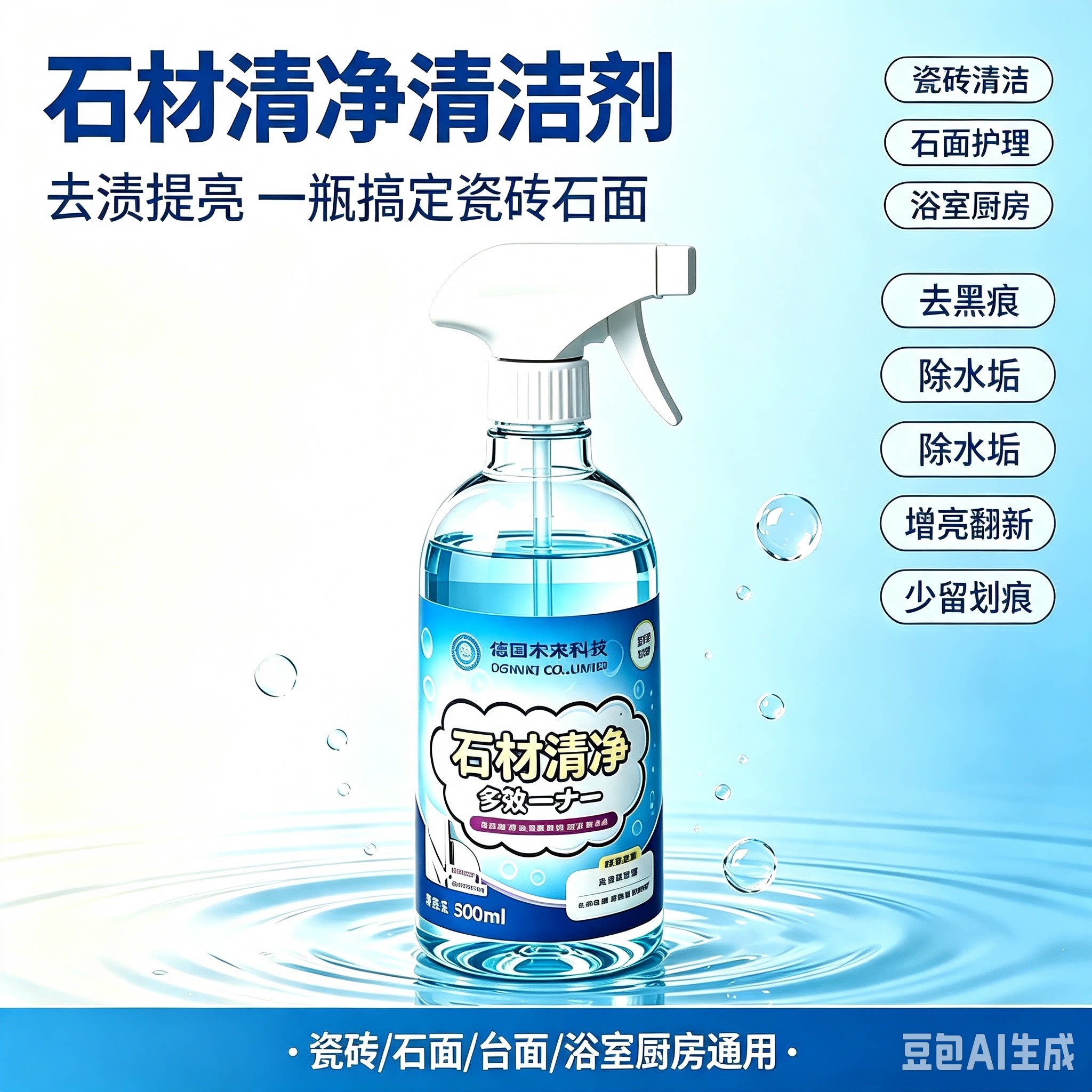 【拍二发四】石材渗色清洁剂厨房台面强力去污大理石抛光石英HF2