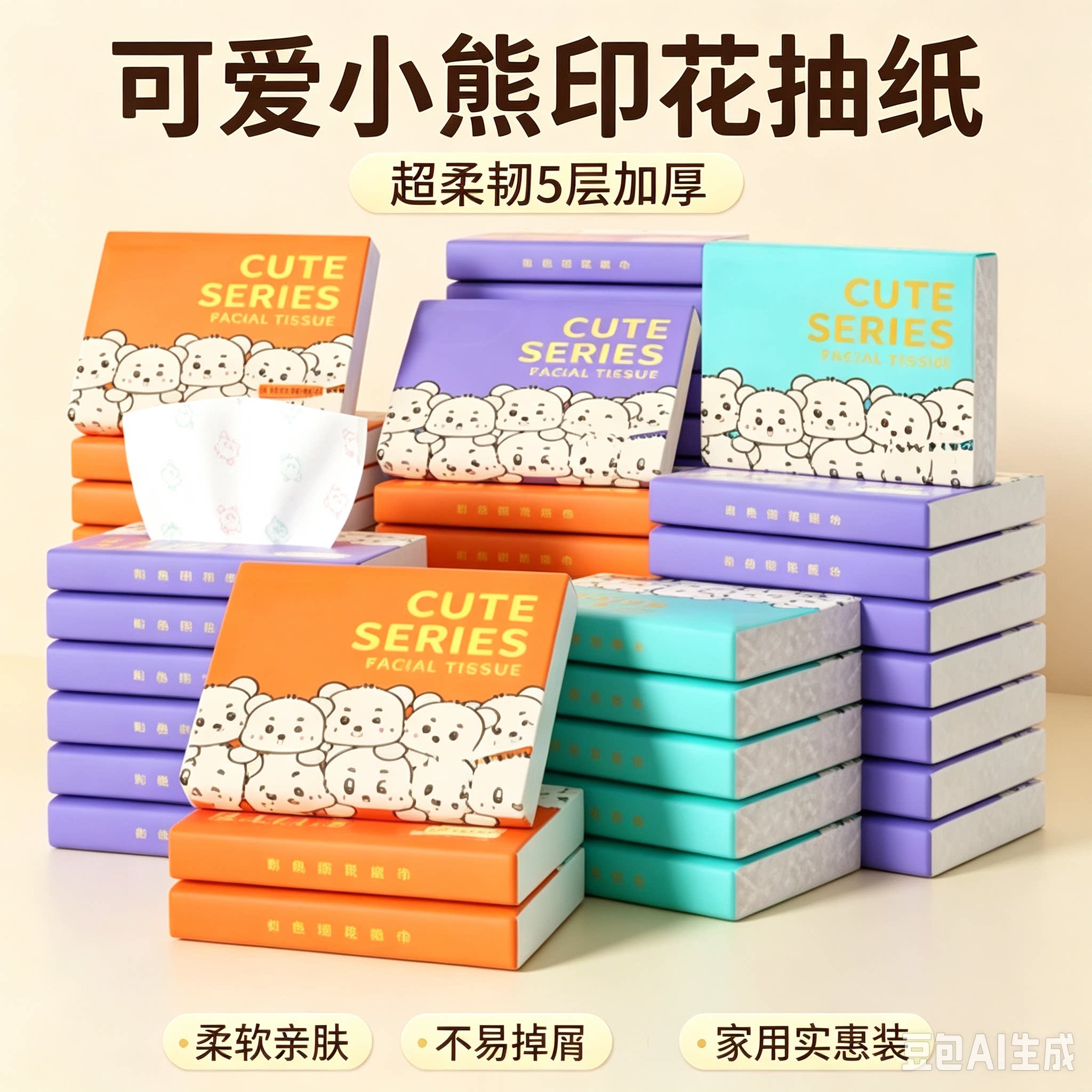 小熊印花纸巾随身便携小包抽纸整箱家用实惠装一次性面巾纸抽XZ