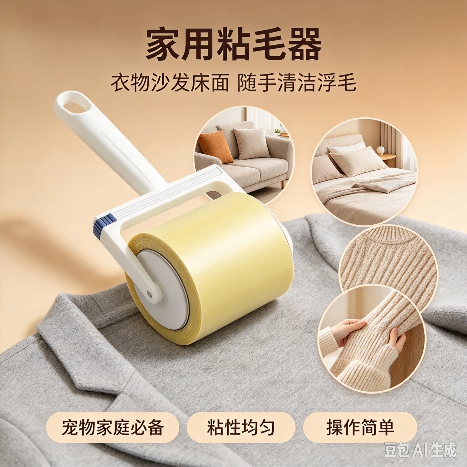透明胶带滚筒粘毛器切割器粘毛反卷胶带家用滚刷床上清理用品HN