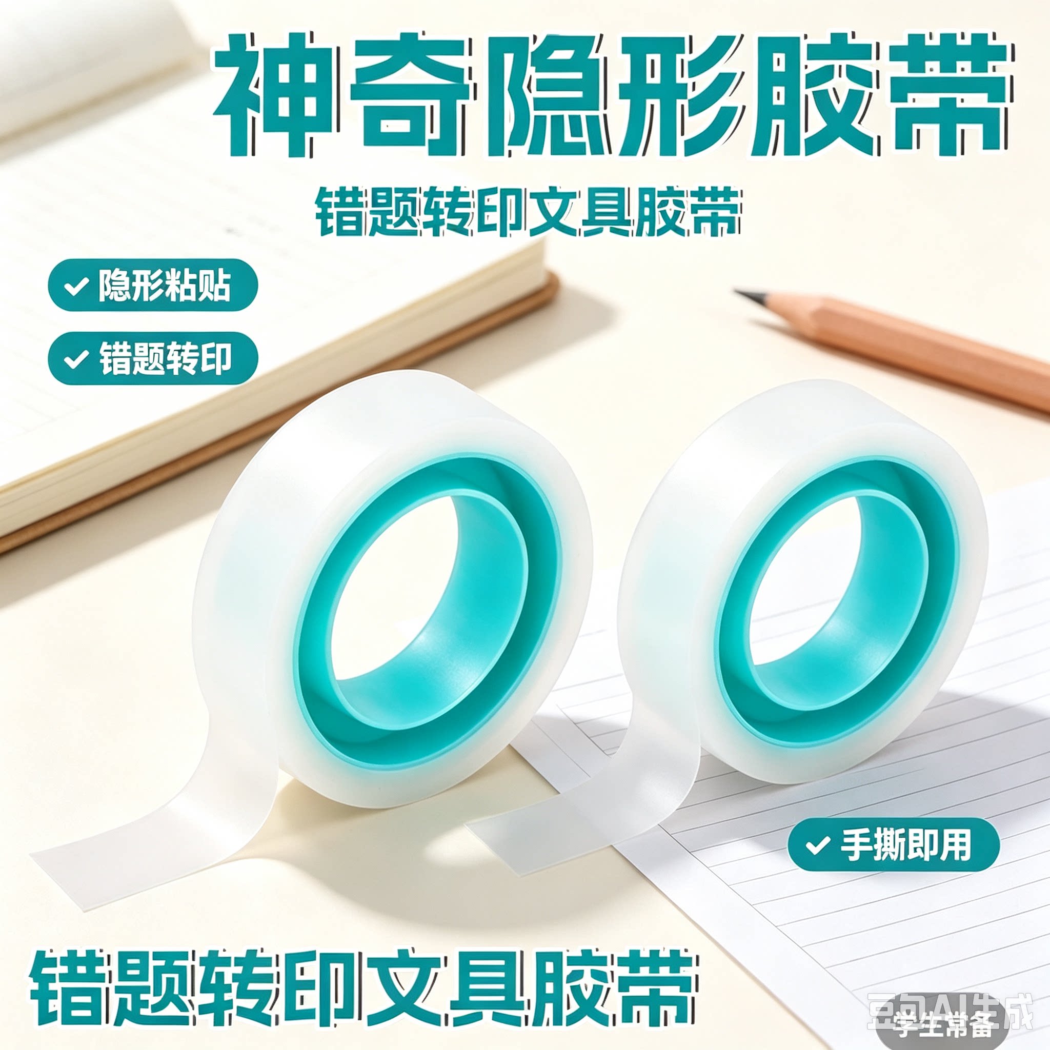 【下单立减50】学生隐形错题透明隐形胶带可书写无痕修补胶带XZ2