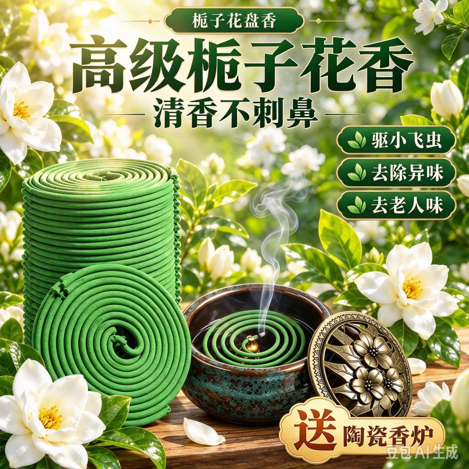 【120盘送香炉】天然栀子花香薰檀香家用盘香室内持久留香熏香HF2