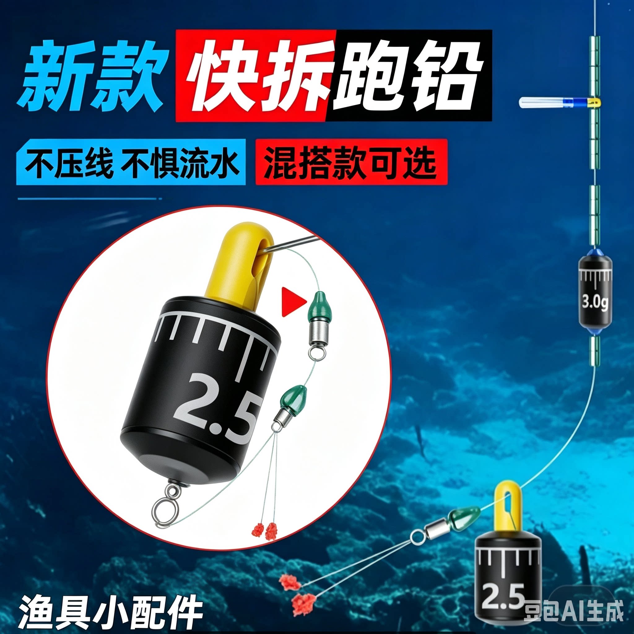 新型快速可拆卸跑铅坠抗走水子线防缠绕滑漂铅坠滑铅不伤线铅坠XZ