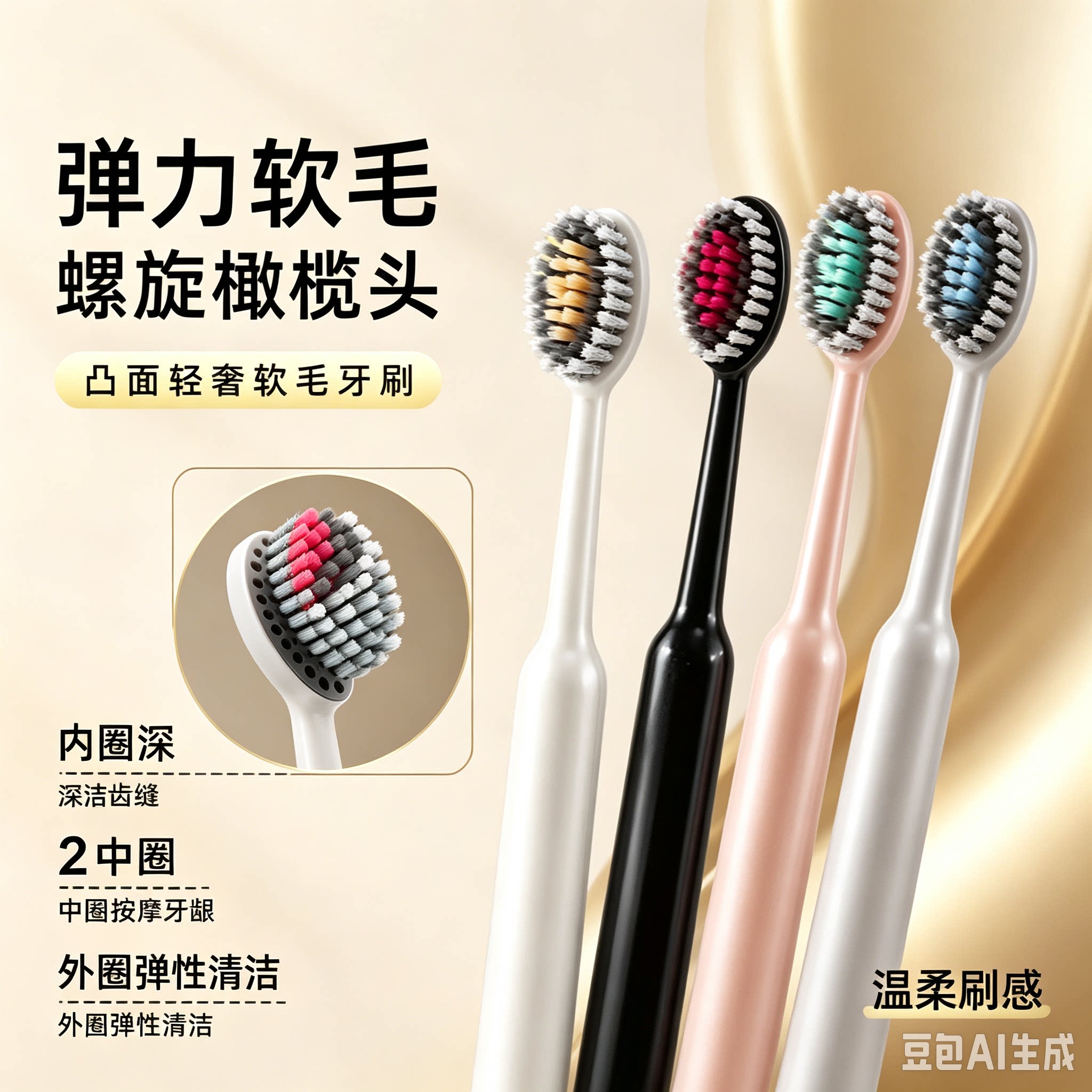 【轻奢山型牙刷】橄榄头螺旋软毛高档护龈成人可用孕产用品舌苔XZ