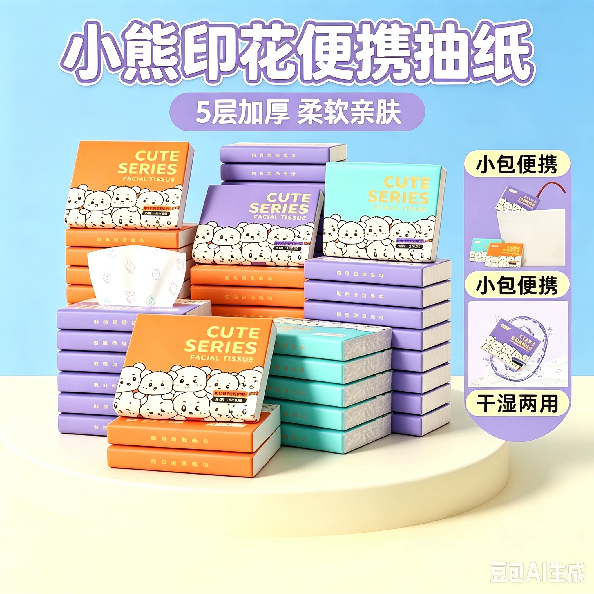 小熊印花纸巾随身便携小包抽纸整箱家用实惠装一次性面巾纸抽WJ②