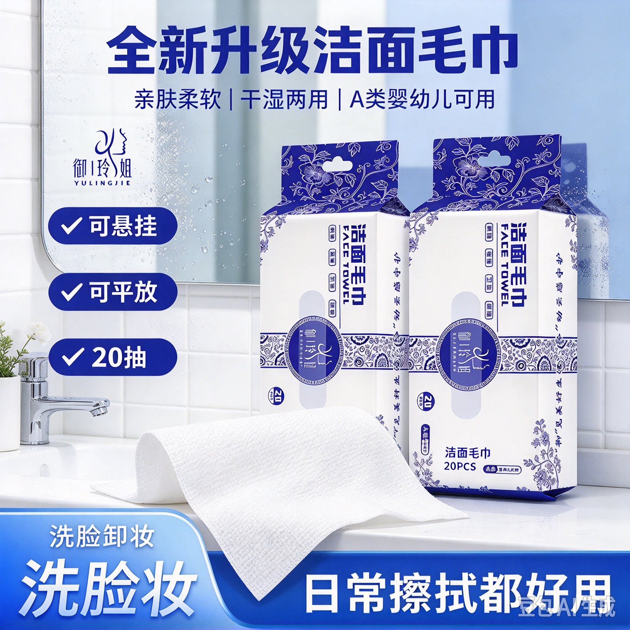 【下单立减50】洁面毛巾加大加厚洗脸巾柔软热敷抽取式擦脸巾HF