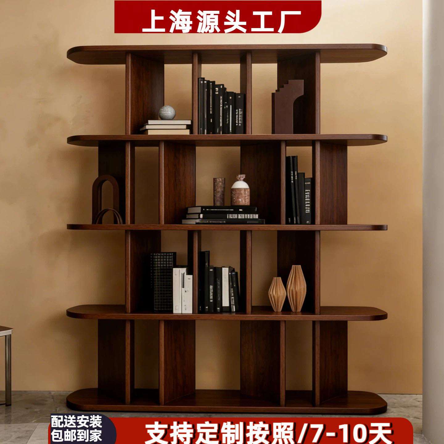 北欧烤漆书架原木色书柜落地实木隔断置物架现代艺术装饰柜整装