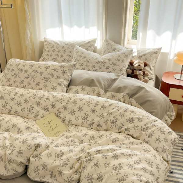 小清新全棉四件套纯棉床上用品被套床单三件套4件套 植物花卉