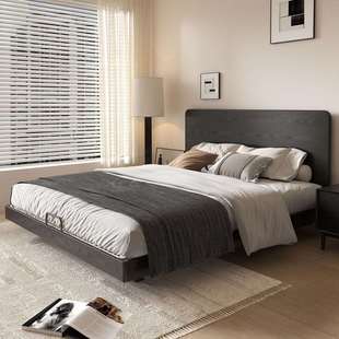 橡木全实木床1.2米1.8米齐边悬浮床北欧简约现代家用中古风黑色