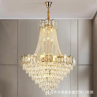 客厅水晶吊灯奢华大气别墅复式楼中楼餐厅吊灯现代楼梯挑空吊灯