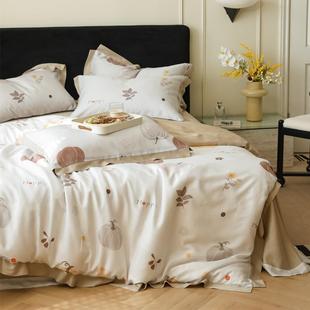 金太阳50支莱赛尔纤维中古风印花四件套冰丝凉感裸睡1.8m床单被套