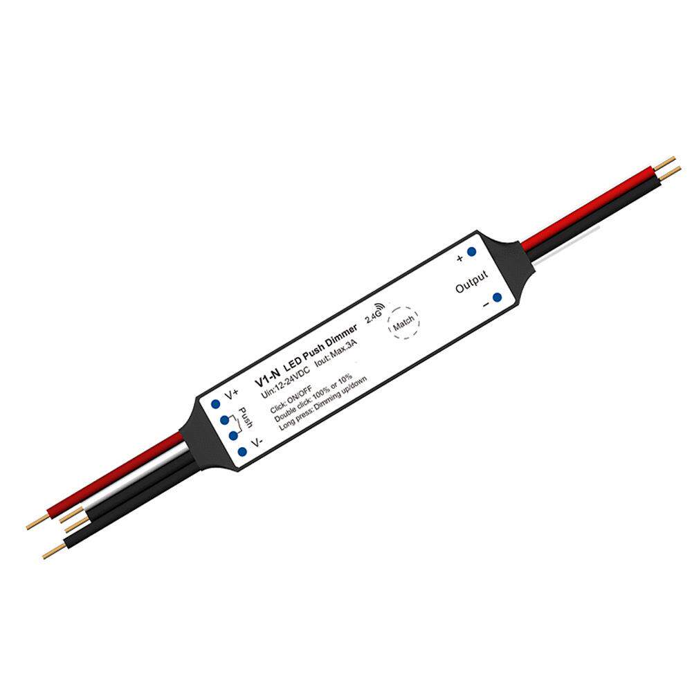 V1-N 1通道单⾊LED微型2.4GRF+PUSH控制器 信号自动中继DC12-24V