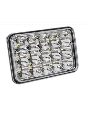 7X6 英寸 单个 45W 15LED 大灯+日行灯+远近光 带H4插头 黑色底