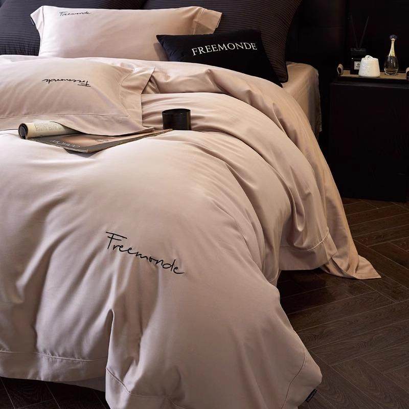 轻奢纯色超细旦天丝棉磨毛四件套简约纯棉被套床单柔软秋冬季床品