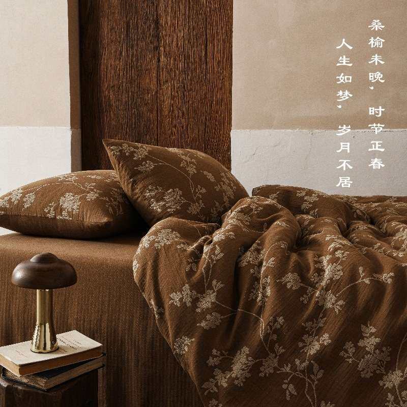 美拉德A类法式复古双层纱全棉纯棉色织花卉提花床上用品四件套