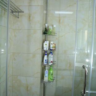 浴室置物架卫生间UHE属整收理纳顶天地不锈立钢伸缩金盘