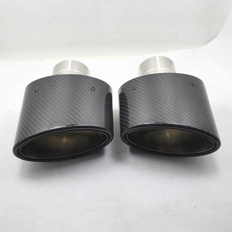 汽管车排气椭圆25397碳型左卷右斜品不锈钢纤维亮光边尾喉改装通