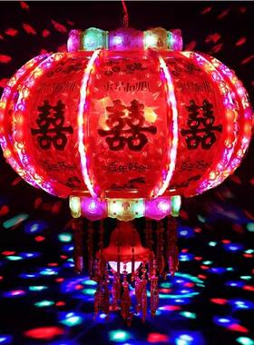 结婚字QAW灯笼婚喜庆大门室内阳台le装d囍七彩走旋转发光马灯笼红
