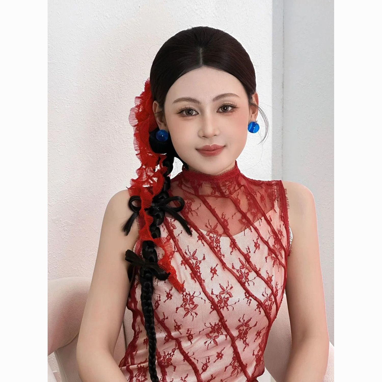 红色结婚发带新中式头饰新娘低盘发编发绑发白纱晚宴礼服晨袍发饰