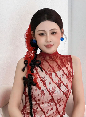 新中式红色新娘低盘发带