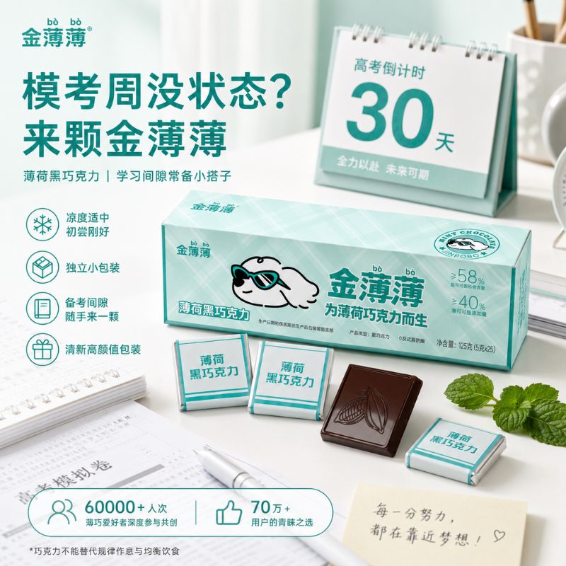 【考试恢复】薄荷黑巧克力可可脂清凉不犯困办公室零食学生礼盒