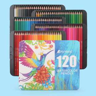 跨境英文版亚马逊热卖120色水溶性彩铅铁盒装六角杆彩色铅笔色号