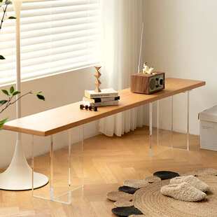 北欧实木长条凳餐椅长板凳极简原木餐桌长椅樱桃木亚克力悬浮长凳