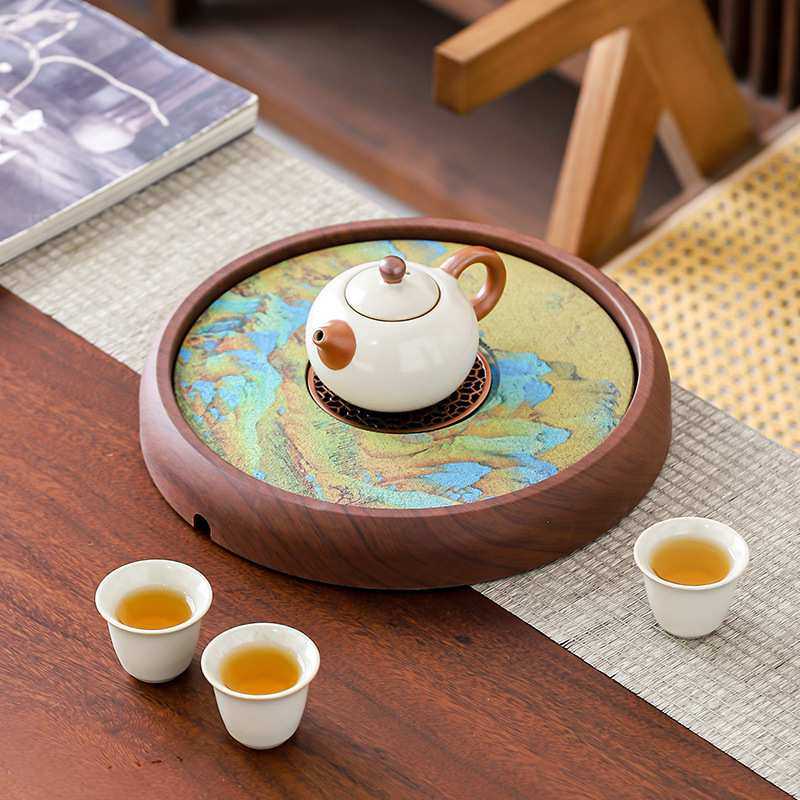 新款吸水茶盘家用茶具泡茶台圆形干泡台千里江山蓄水排水式茶托盘,3C数码配件,USB灯,淘宝优惠券,粉丝福利购,淘宝优惠卷