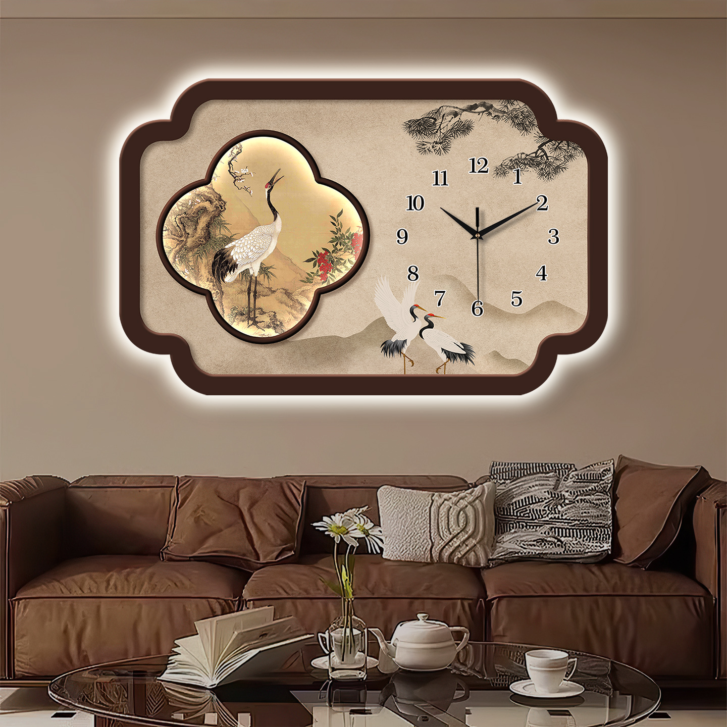 康巴丝新中式静音客厅挂钟