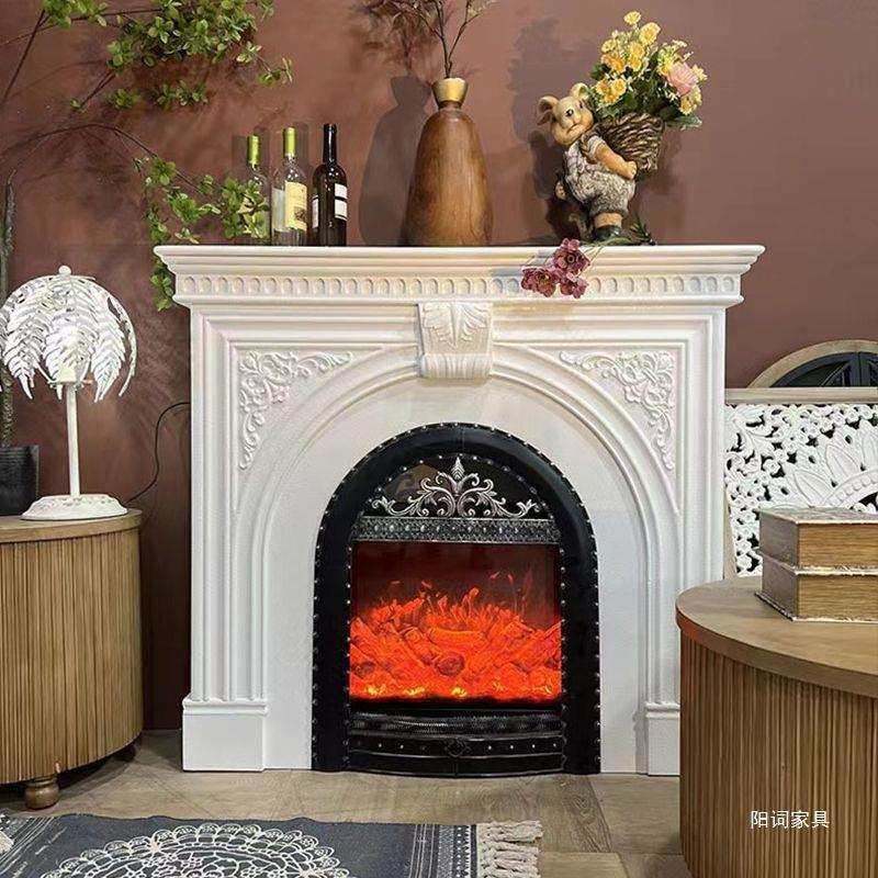 法式壁炉柜复古风取暖仿真火焰壁炉别墅雕花装饰柜家居玄关摆设