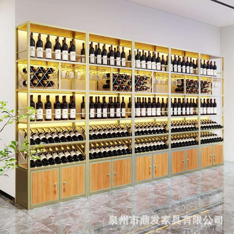 落地酒柜酒架置物架子酒庄酒窖靠墙商用红酒柜多层展示架铁艺