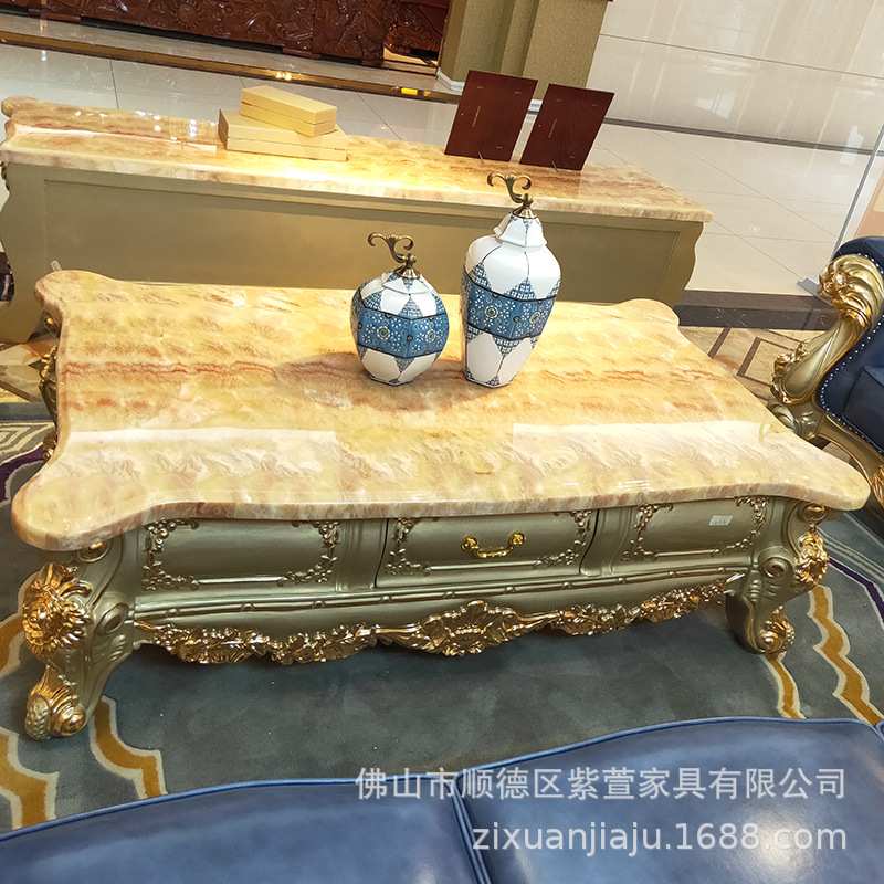 欧式茶几 实木雕花豪华茶几 天然大理石茶桌 欧式大户型客厅茶几