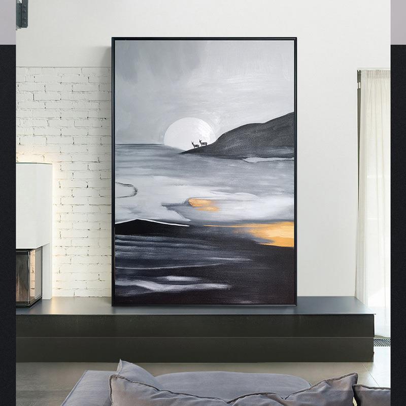 纯手绘抽象黑白肌理油画现代极简工业风客厅玄关入户挂画大装饰画