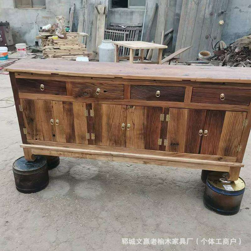 复古老榆木餐边柜带抽屉家用靠墙实木储物柜民宿饭店老榆木收纳柜