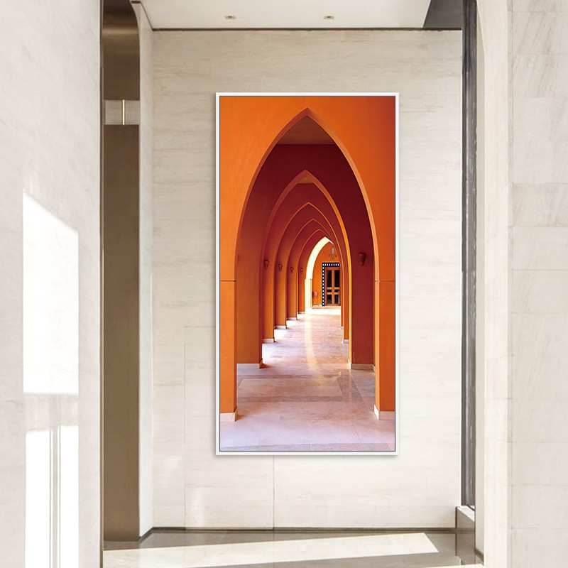 现代简约建筑空间延伸装饰画 过道走廊竖版玄关黑白灰挂画墙画
