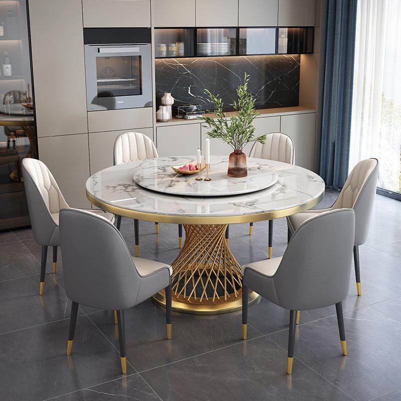 大理石餐桌餐厅转盘小户型圆形吃饭餐桌椅组合实木大理石转盘