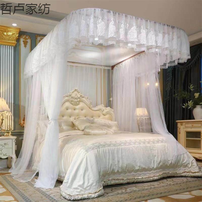【5237次回购】U型轨道蚊帐家用双人导轨婚庆滑轨新款三开门加密