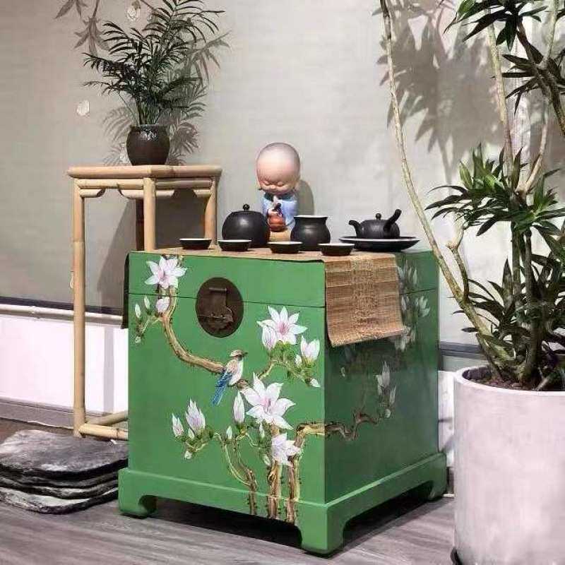 香樟木箱卧室床头柜家用沙发边几小茶几中式手彩绘婚嫁箱储物收纳