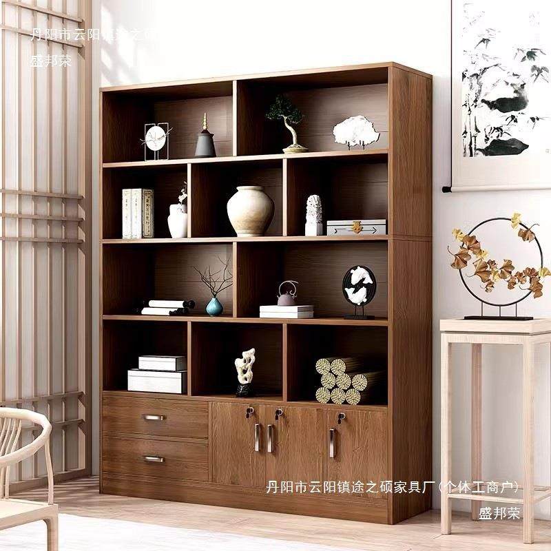 博古架实木色中式储物柜酒柜靠墙柜子客厅展示柜茶架子茶柜置物架
