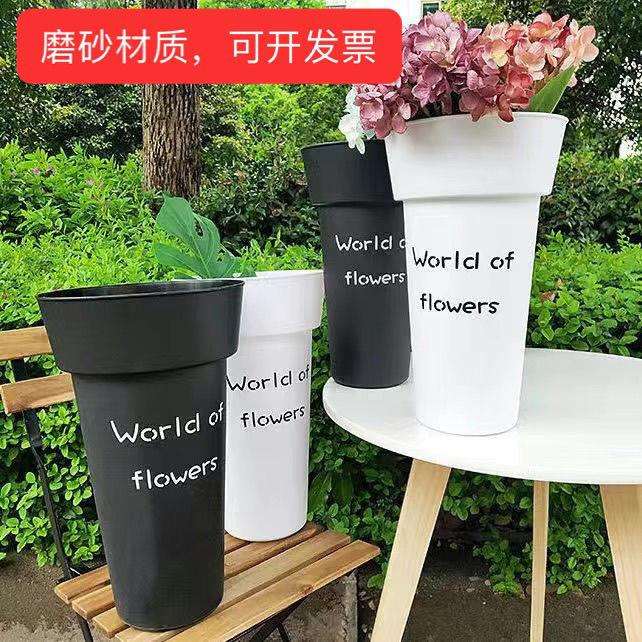 圆形英文养花桶醒花桶鲜花束插花塑料桶家用大号花店用材一件