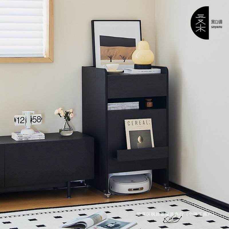 扫地机器人置物架带轮子云鲸伴侣科沃斯石头简约现代黑色沙发边柜