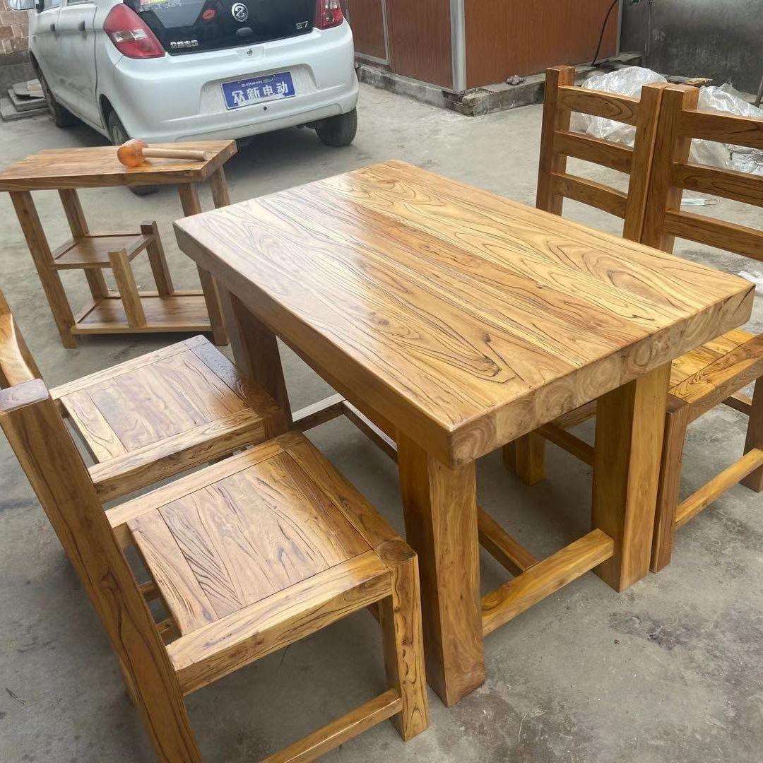 老榆木家用餐桌实木吧台茶桌椅家具复古风化料新中式餐桌茶桌茶台