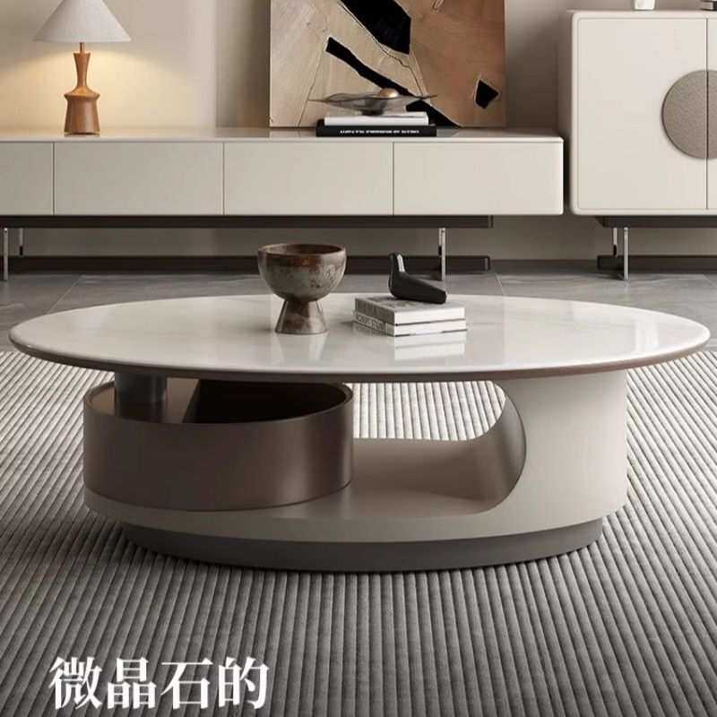 椭圆形轻奢岩板极简茶几新款组合简约桌子意式小户型家用现代茶几