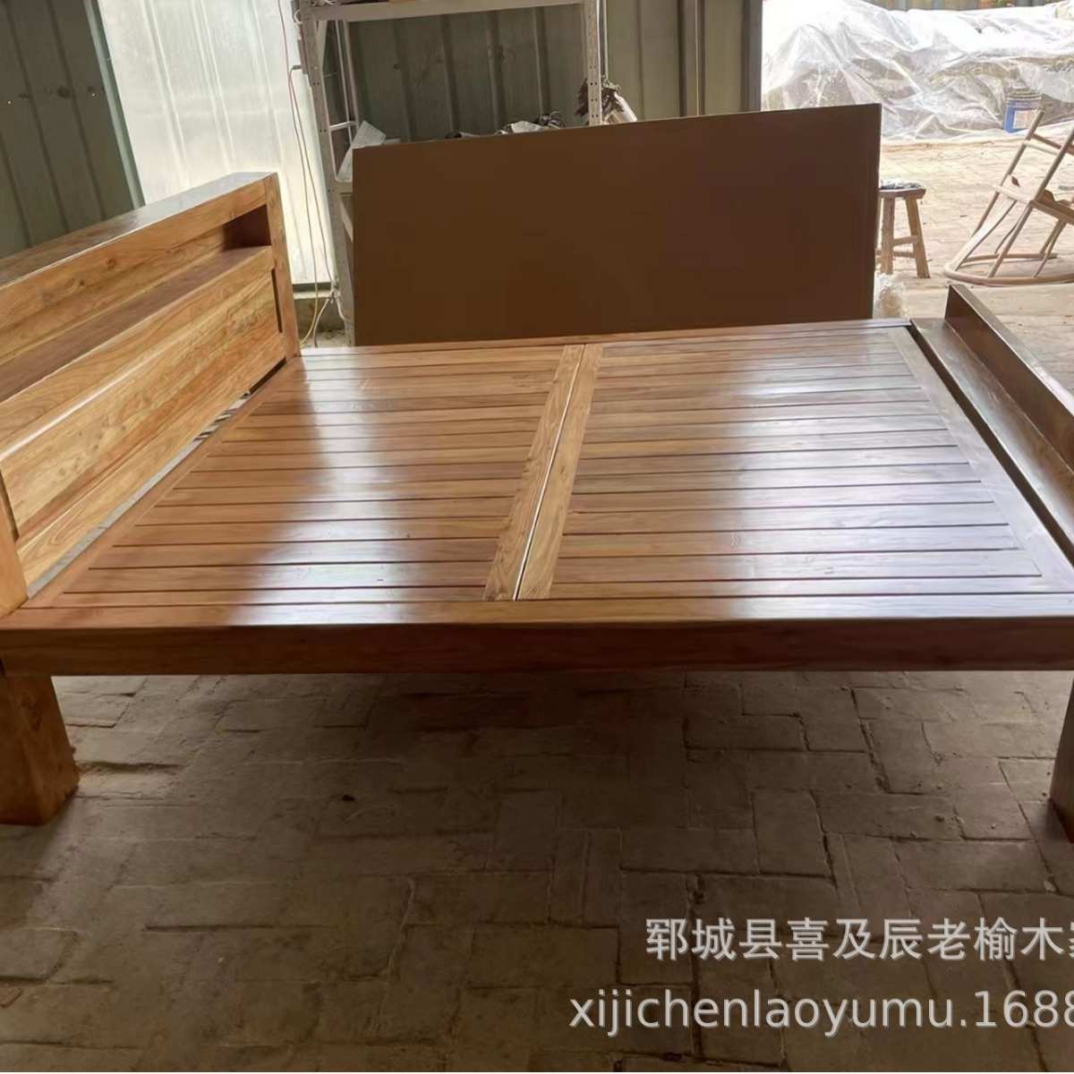 新中式雕花床榫卯单人床北方老榆木实木床现在简约老榆木家具床