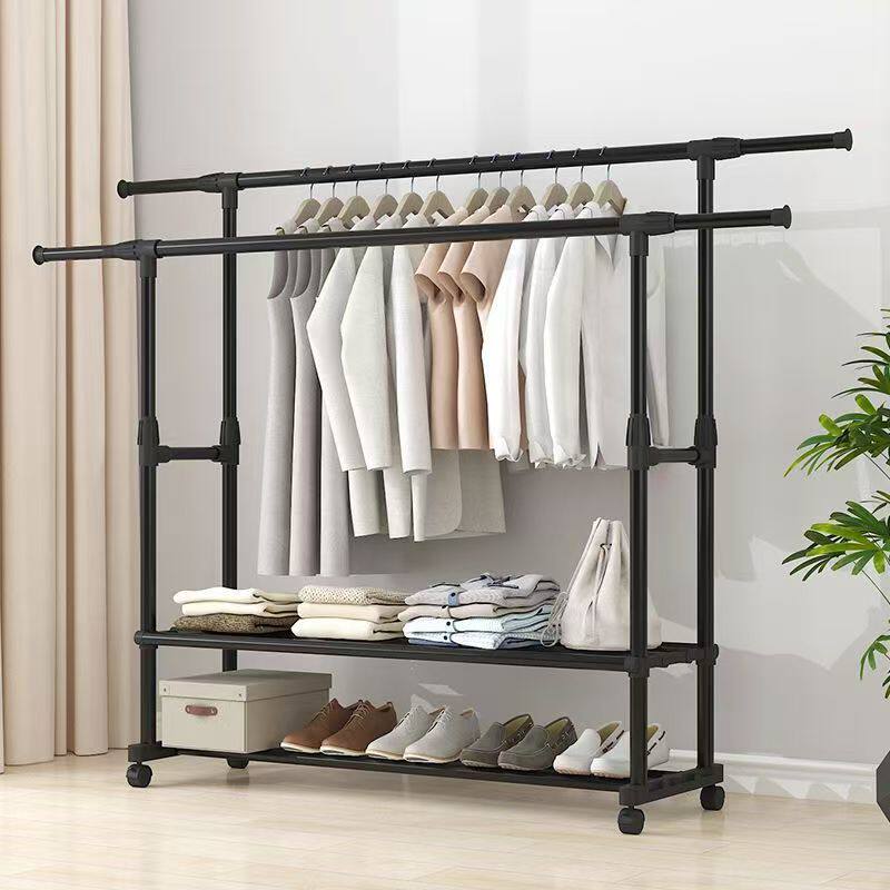 晾衣架阳台家用简易落地晒衣架卧室内挂衣架子神器宿舍置物晾衣杆