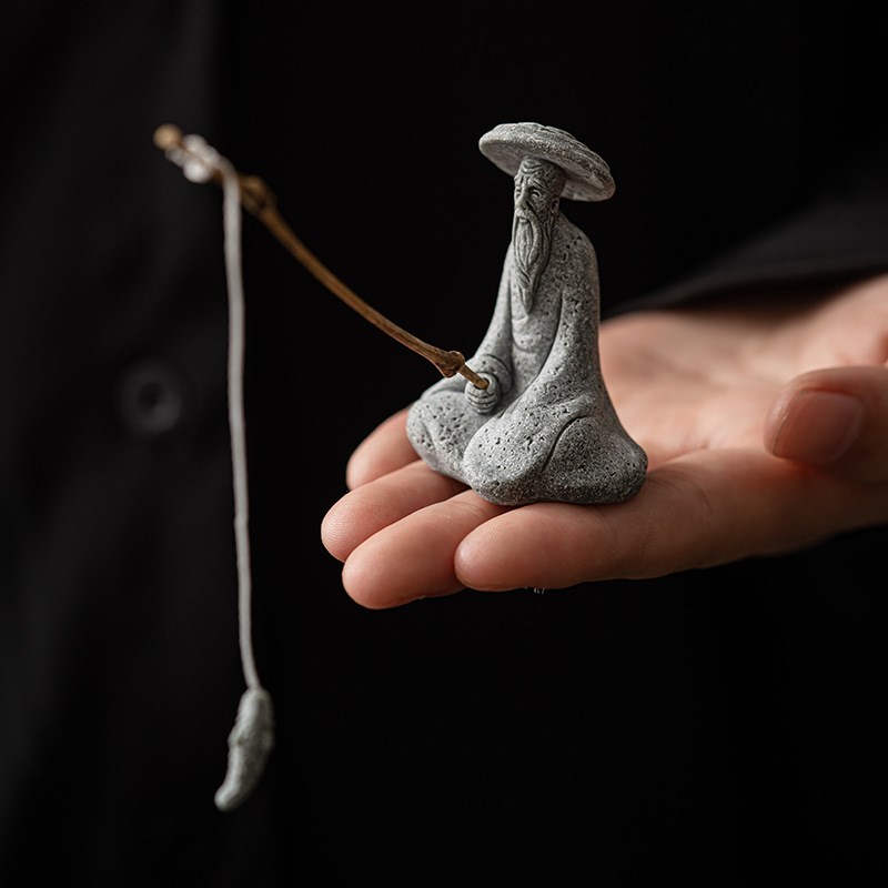 青砂石姜太公钓鱼茶宠摆件创意个性精品可以茶玩中式桌面装饰摆设