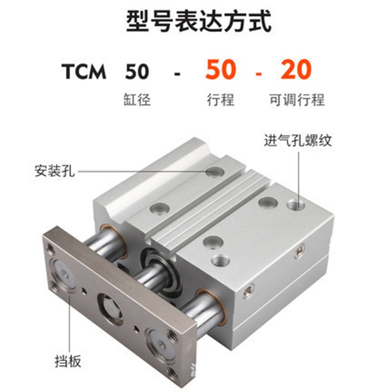 气动三杆三轴带导杆气缸TCM12/16/20/25/32/40/50/63-10-30-75 S