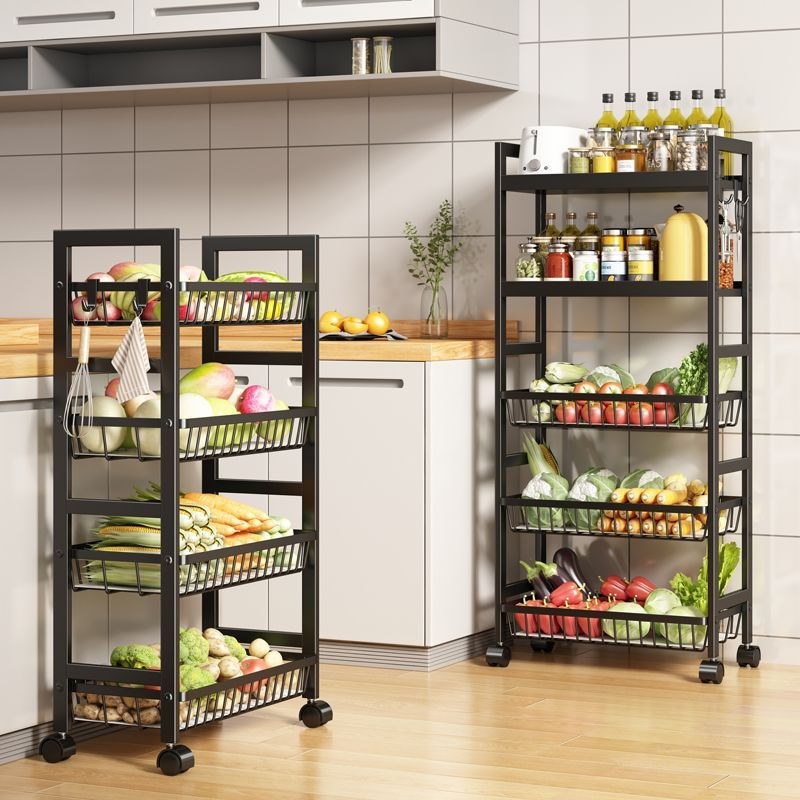 多层菜架可移动水果蔬菜收纳架厨房落地收纳筐储物小推车置物架子