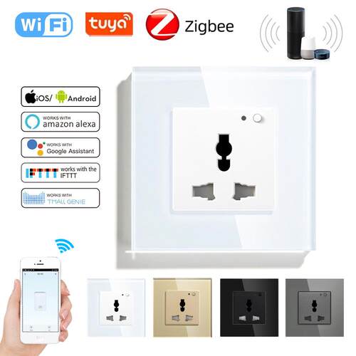 跨境外贸86型13A多功能三孔WIFI涂鸦zigbee智能远程控制开关插座