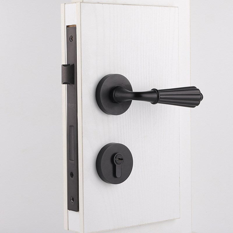 黑色门锁简约美式室内青古铜房门锁欧式卧室木门静音磁吸分体锁